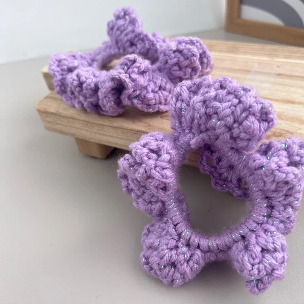 Scrunchies Sparkle Sweet Violet Handmade Crochet Set Of 2